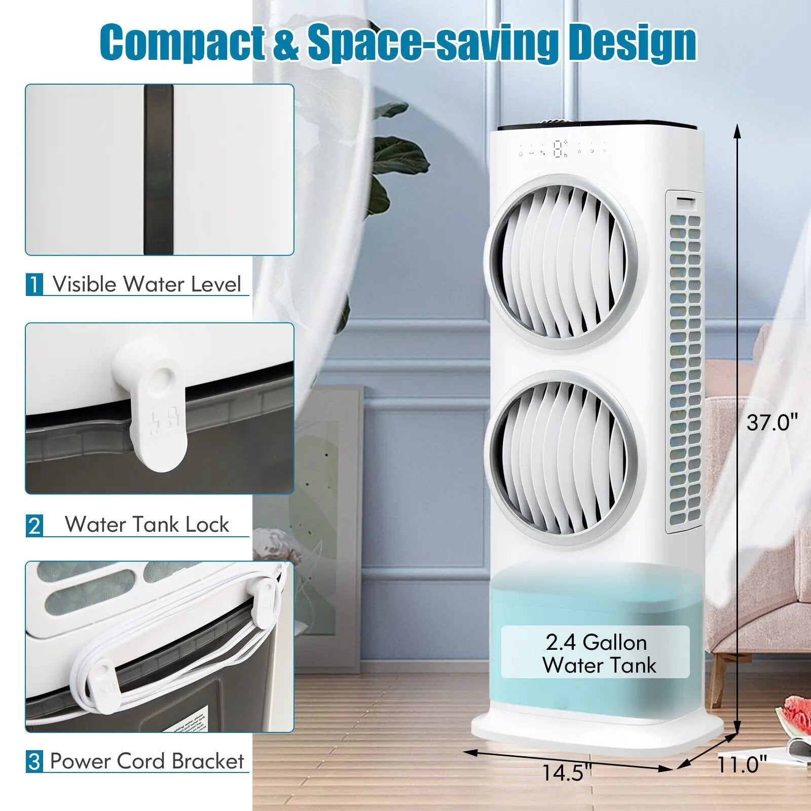3-in-1 Evaporative Air Cooler with 9H Timer Remote-White by DirectDeals