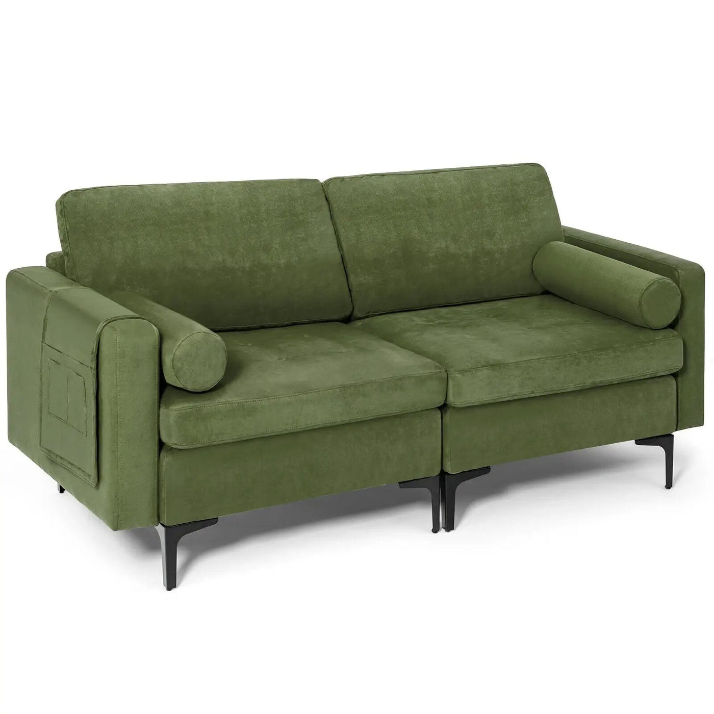 Modern Loveseat Sofa with 2 Bolsters and Side Storage Pocket by DirectDeals