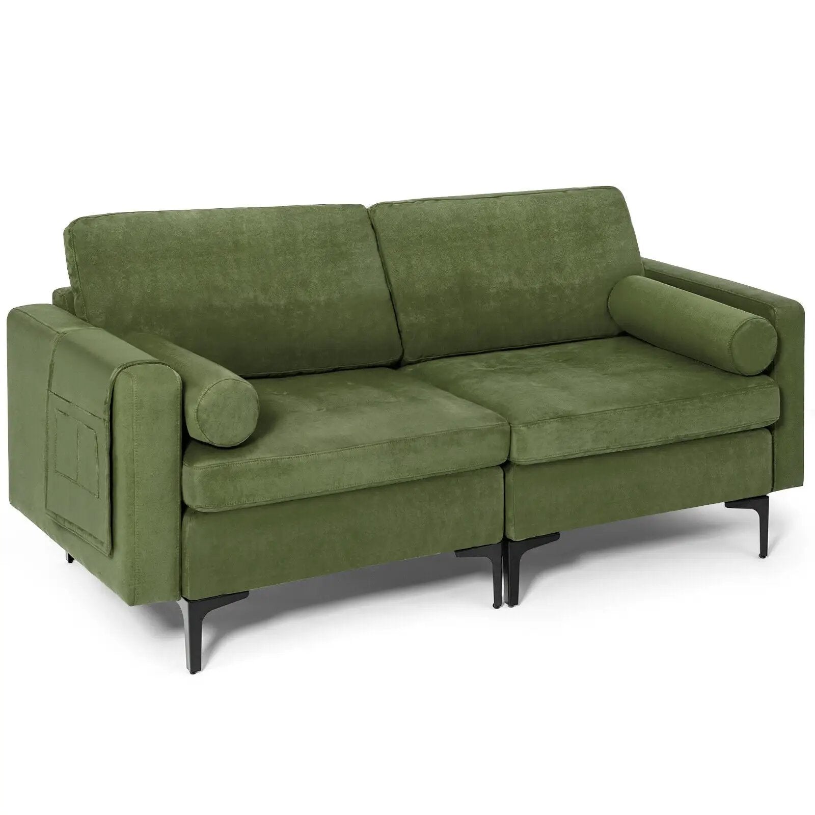 Modern Loveseat Sofa with 2 Bolsters and Side Storage Pocket by DirectDeals