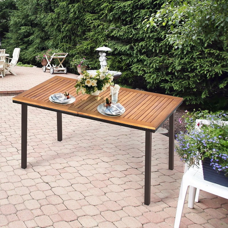 55 Inch Patio Acacia Dining Table with Umbrella Hole by DirectDeals