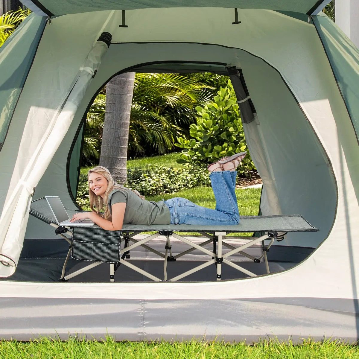Wide Foldable Camping Cot with Carry Bag by DirectDeals