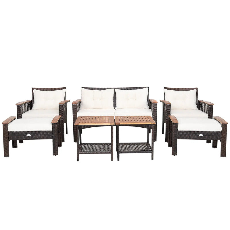 7 Pieces Patio Rattan Cushioned Conversation Furniture Set by DirectDeals