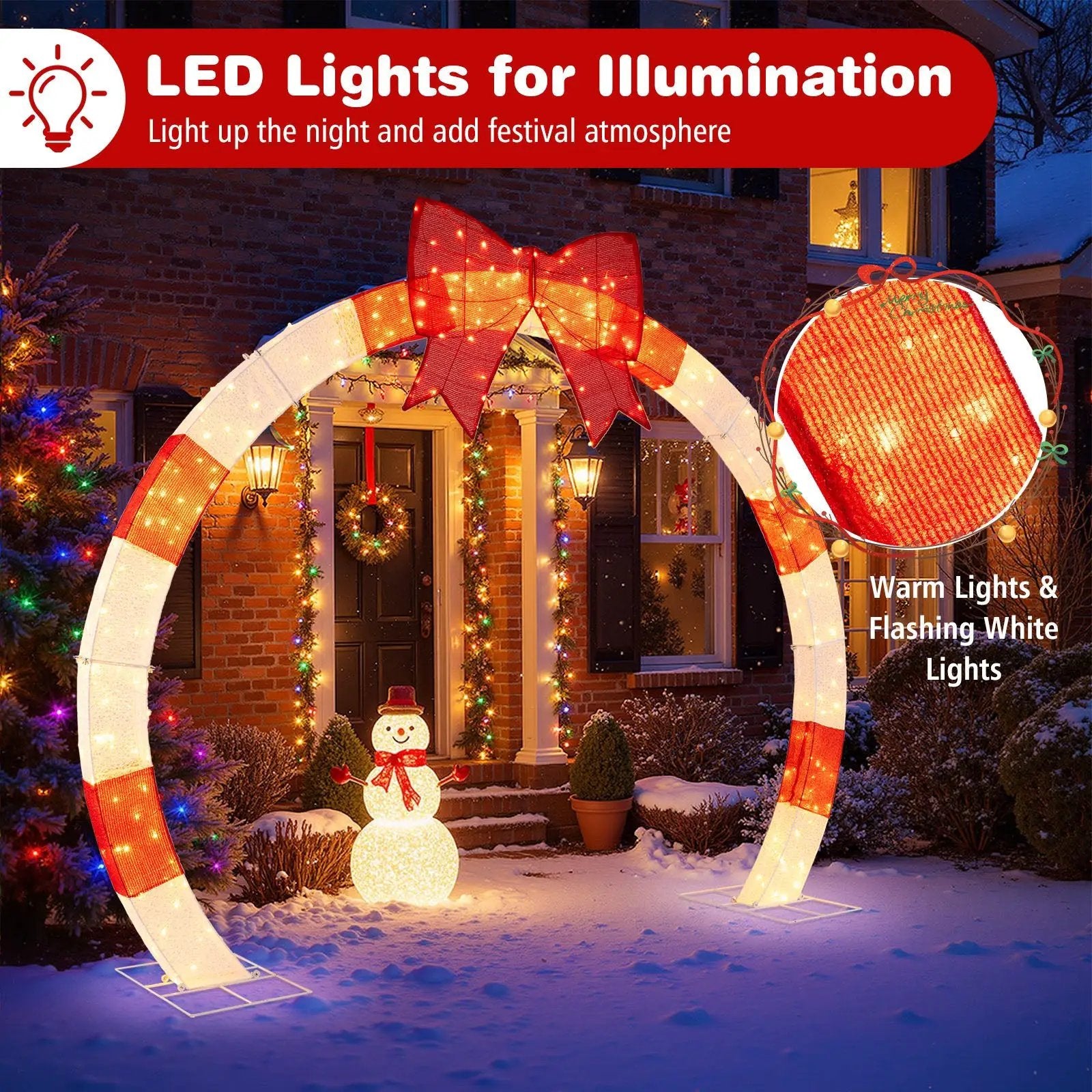 10.4 Feet Christmas Archway with Large Bow and LED Lights by DirectDeals