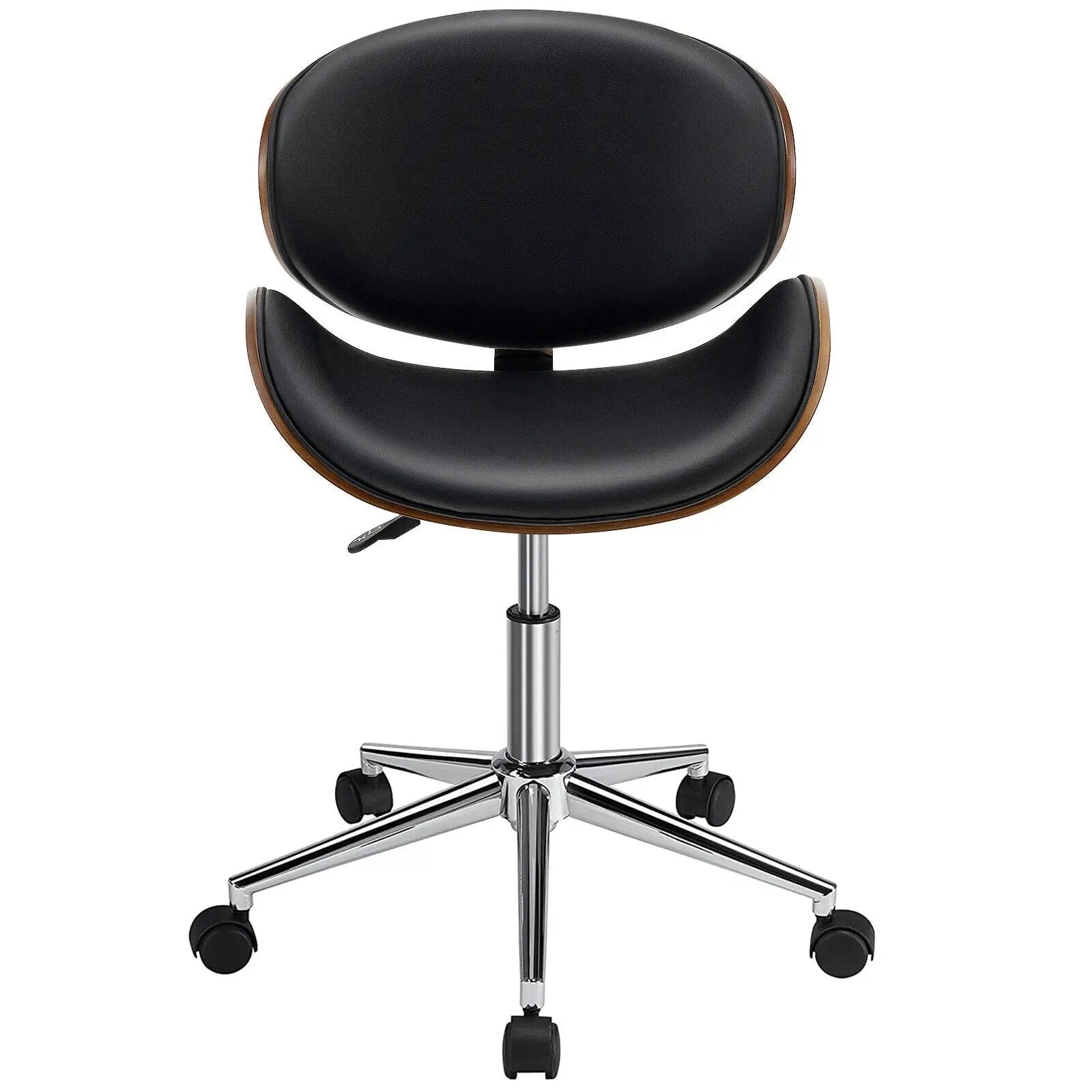 Adjustable Leather Office Chair Swivel Bentwood Desk Chair with Curved Seat-Black by DirectDeals