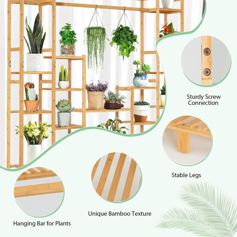 9-Tier Bamboo Plant Stand with Hanging Rack by DirectDeals