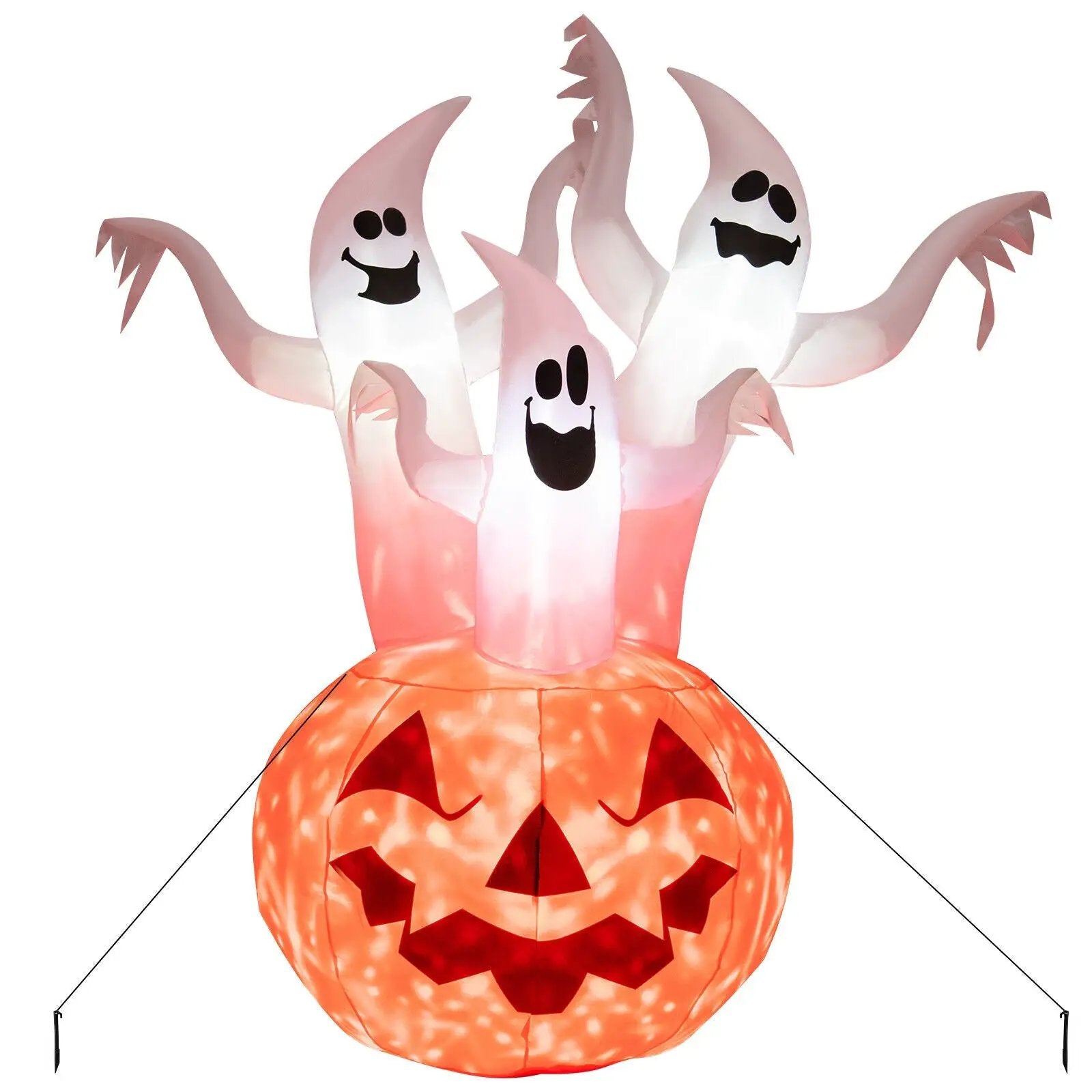 6 Feet Inflatable Halloween Ghosts with Pumpkin Decor and Rotating Lamp by DirectDeals