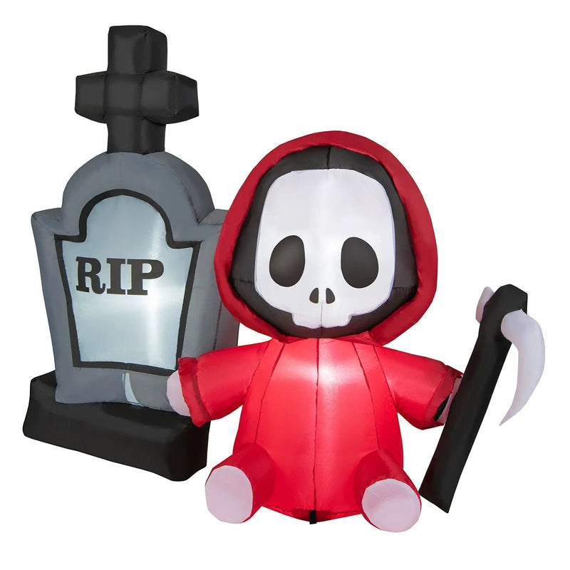 5 Feet Inflatable Halloween Ghost Holding Sickle and Tombstone Yard Decor by DirectDeals