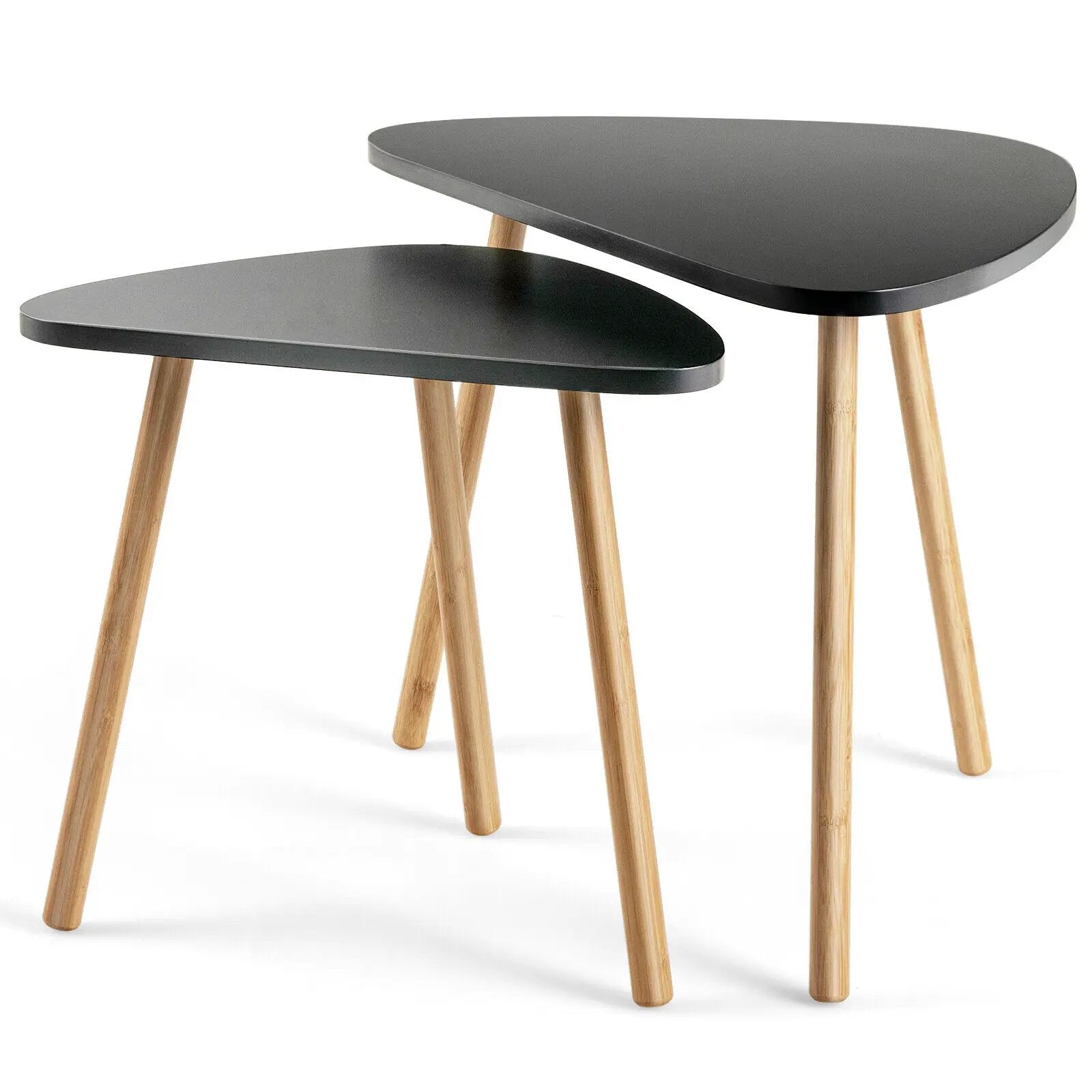 Set of 2 Modern Nesting Coffee Tables Triangular Tabletop Bamboo Legs by DirectDeals