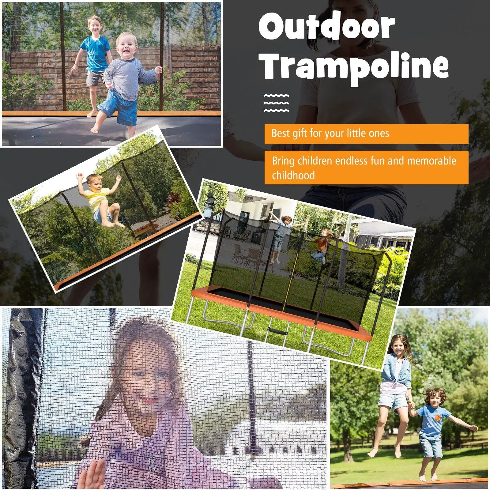 8 x 14 Feet Rectangular Recreational Trampoline with Safety Enclosure Net and Ladder by DirectDeals
