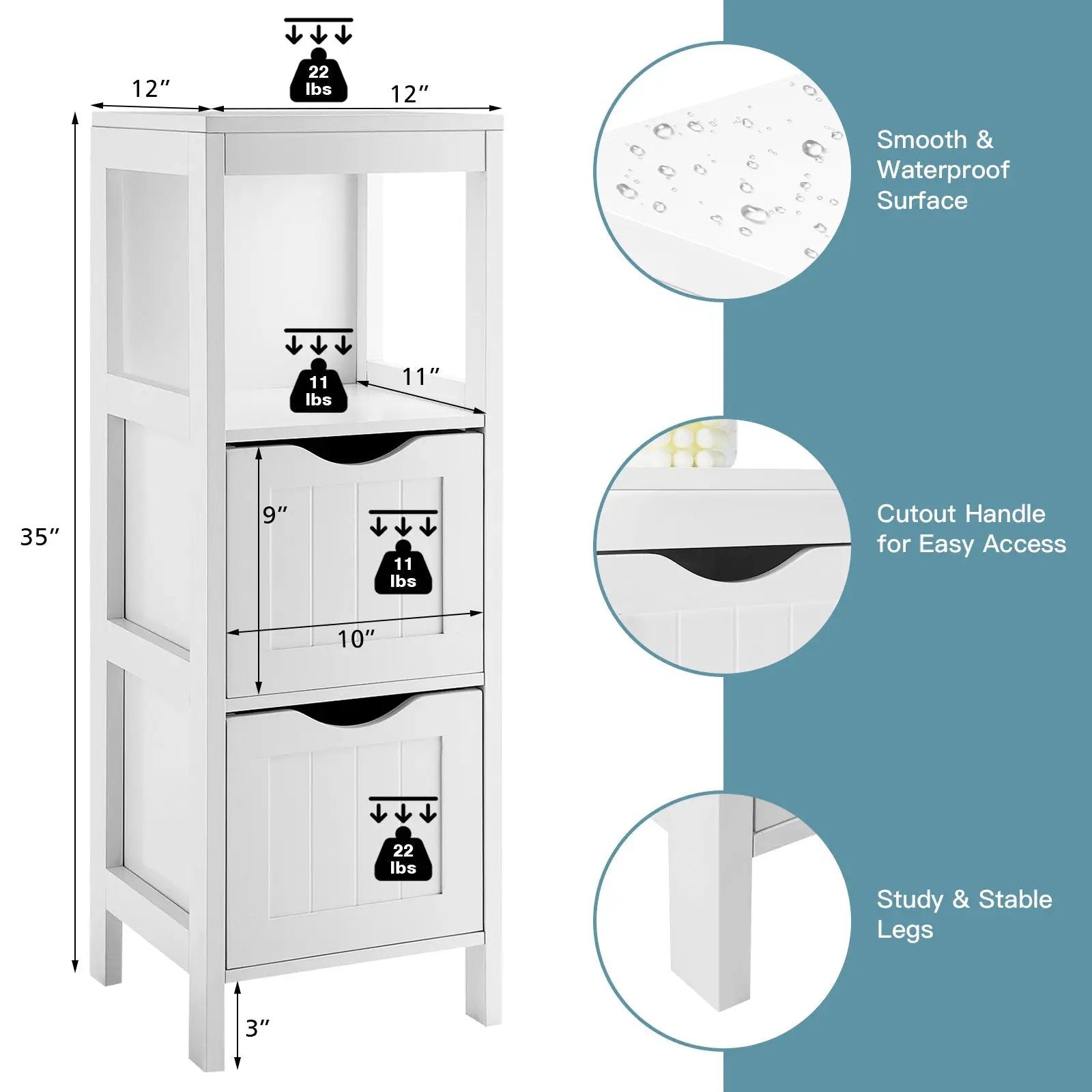 Freestanding Storage Cabinet with 2 Removable Drawers for Bathroom by DirectDeals