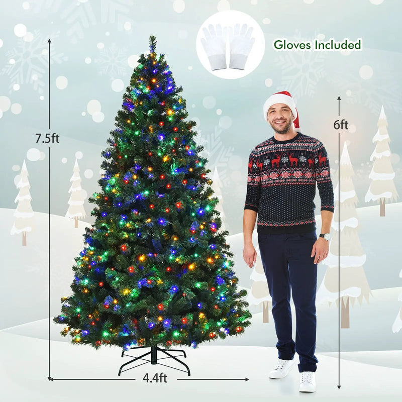 7.5 Feet Pre-Lit Artificial Spruce Christmas Tree with 550 Multicolor Lights for Festival by DirectDeals
