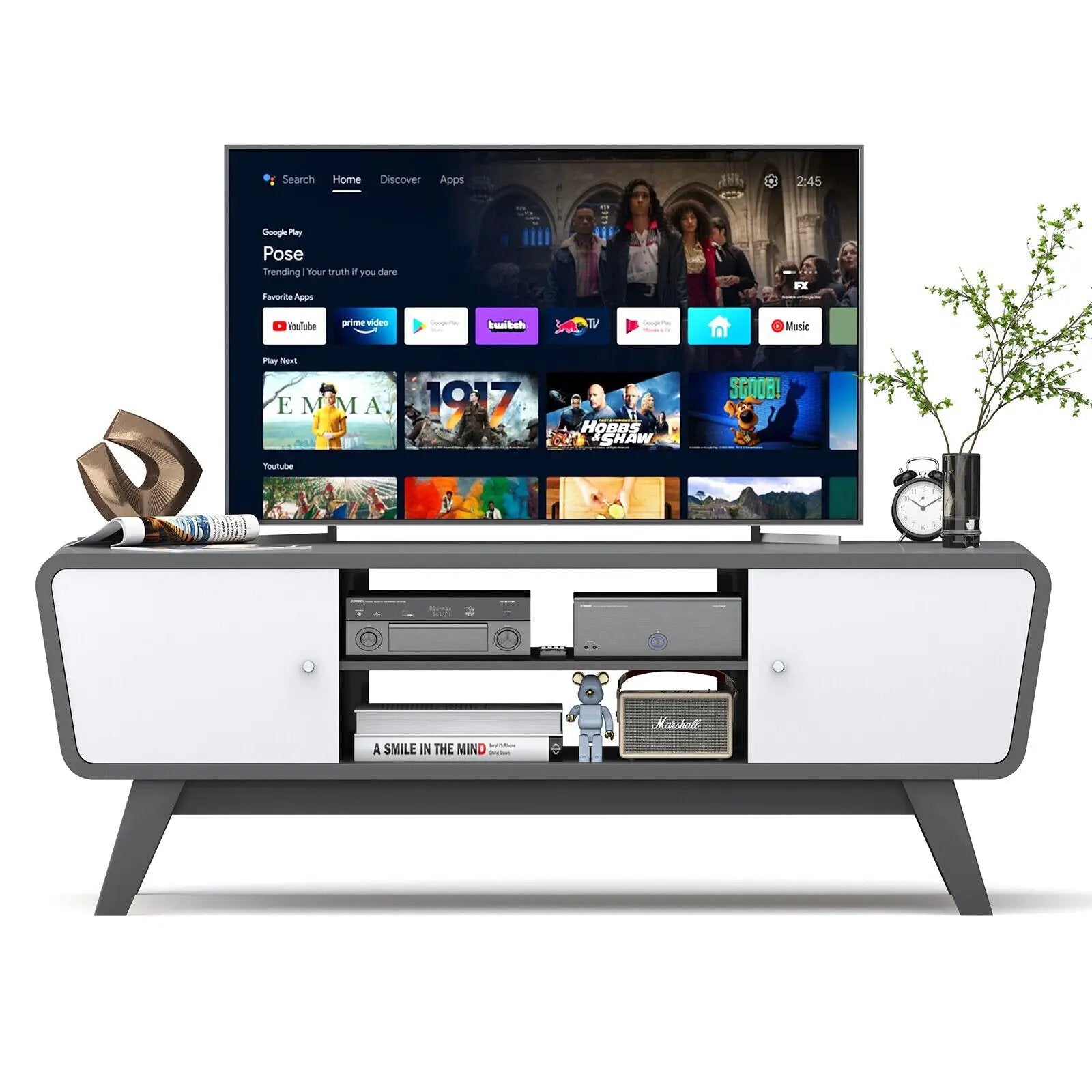 Sliding Door TV Stand with Adjustable Shelf for TVs up to 55 Inch by DirectDeals
