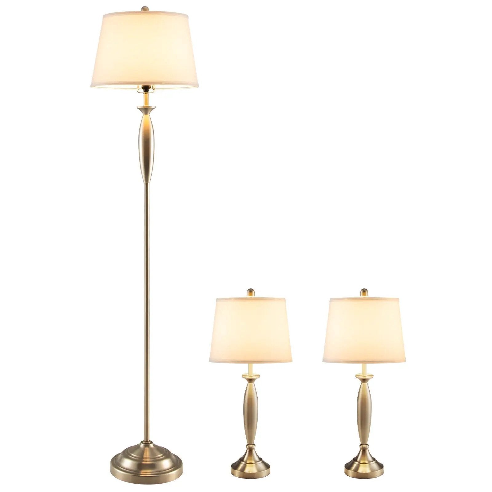 3-Piece Modern Nickel Finish Lamp Set-Silver by DirectDeals