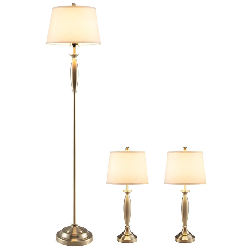 3-Piece Modern Nickel Finish Lamp Set-Silver by DirectDeals