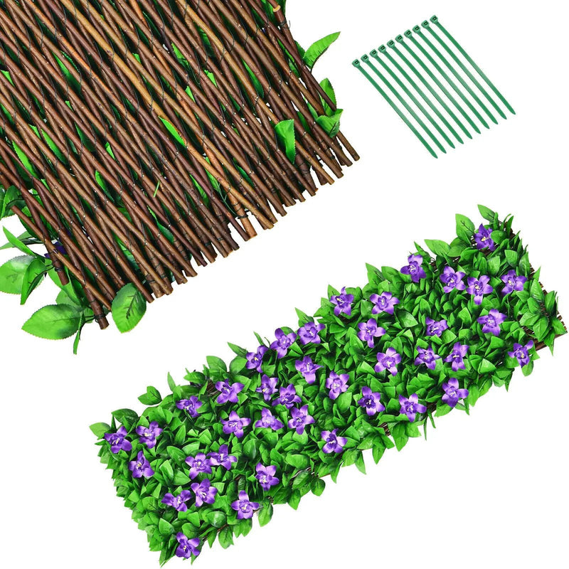 4 Pieces Expandable Faux Ivy Privacy Screen Fence Panel Pack with Flower by DirectDeals