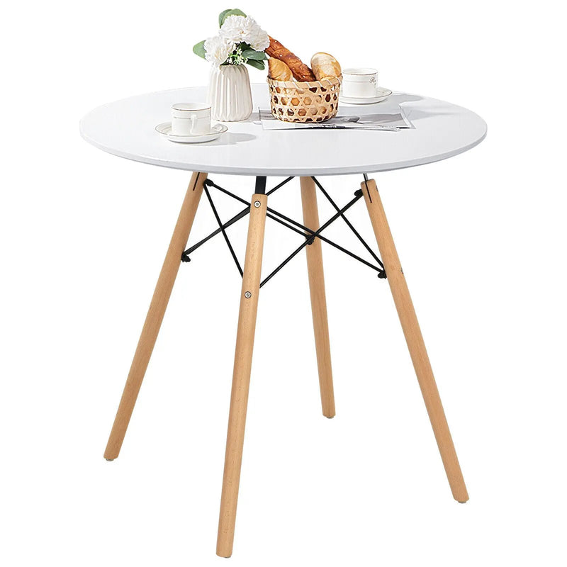 Round Modern Dining Table with Solid Wooden Leg-White by DirectDeals