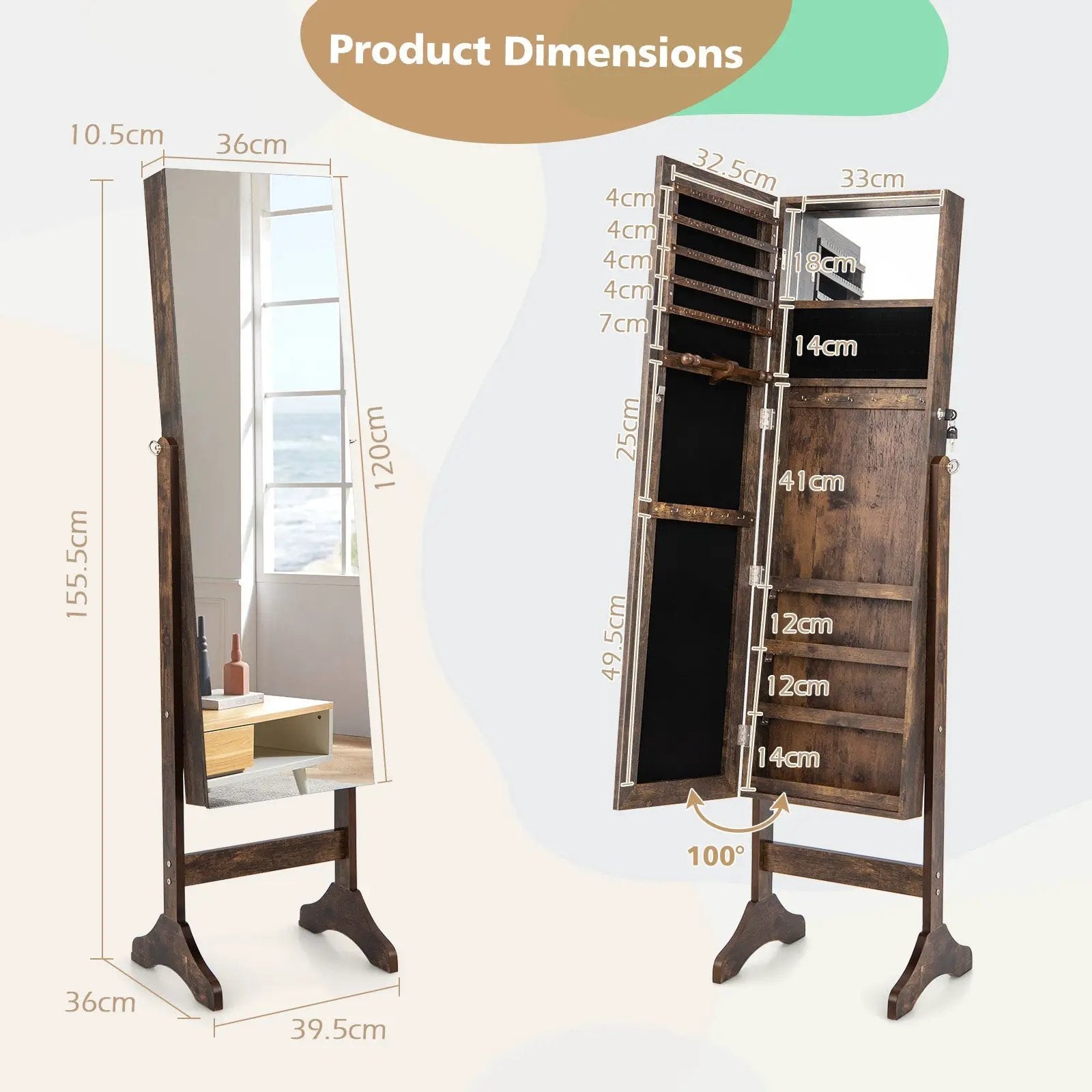 Standing Jewelry Cabinet with Full Length Mirror by DirectDeals