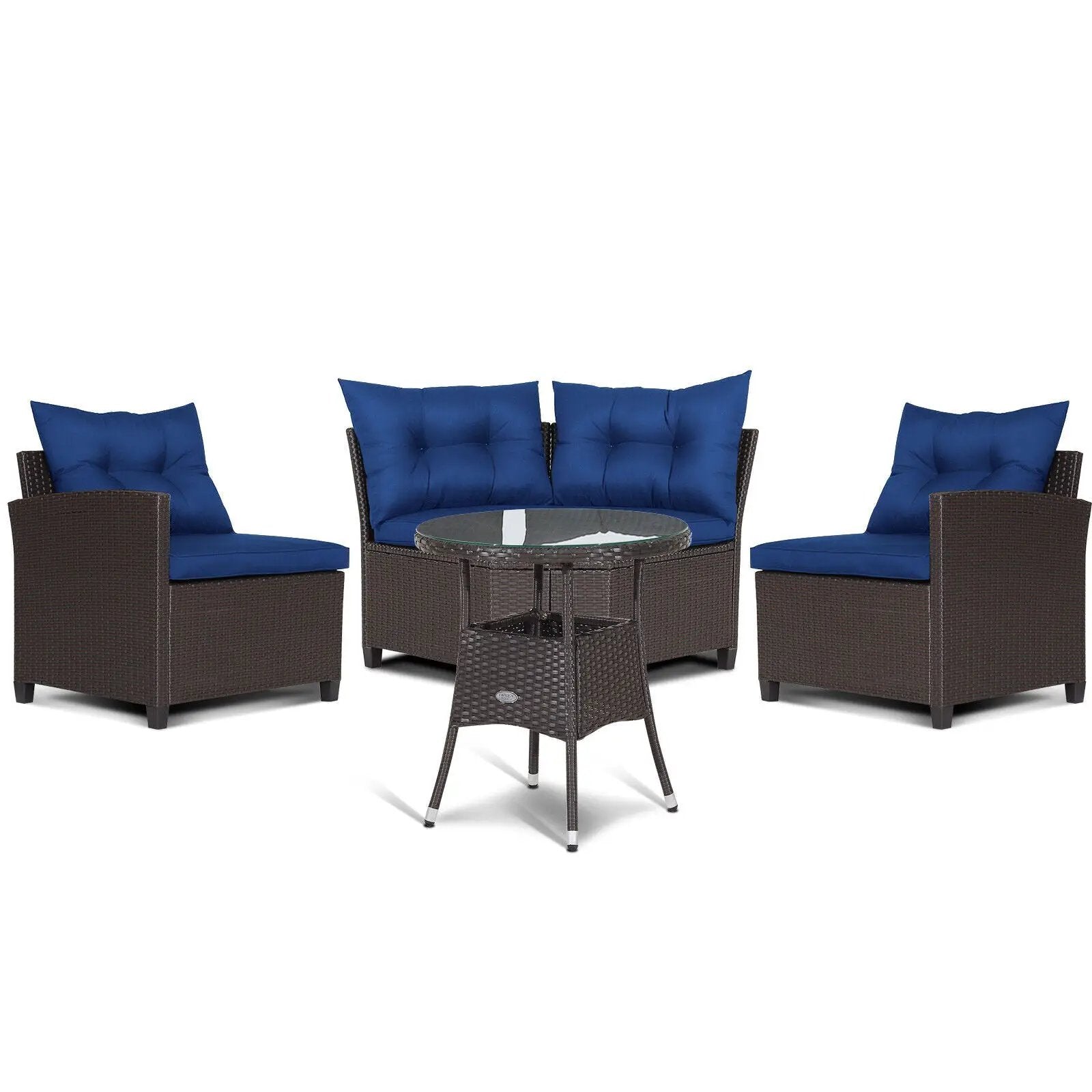 4 Pieces Patio Rattan Furniture Set Cushioned Sofa Glass Table by DirectDeals