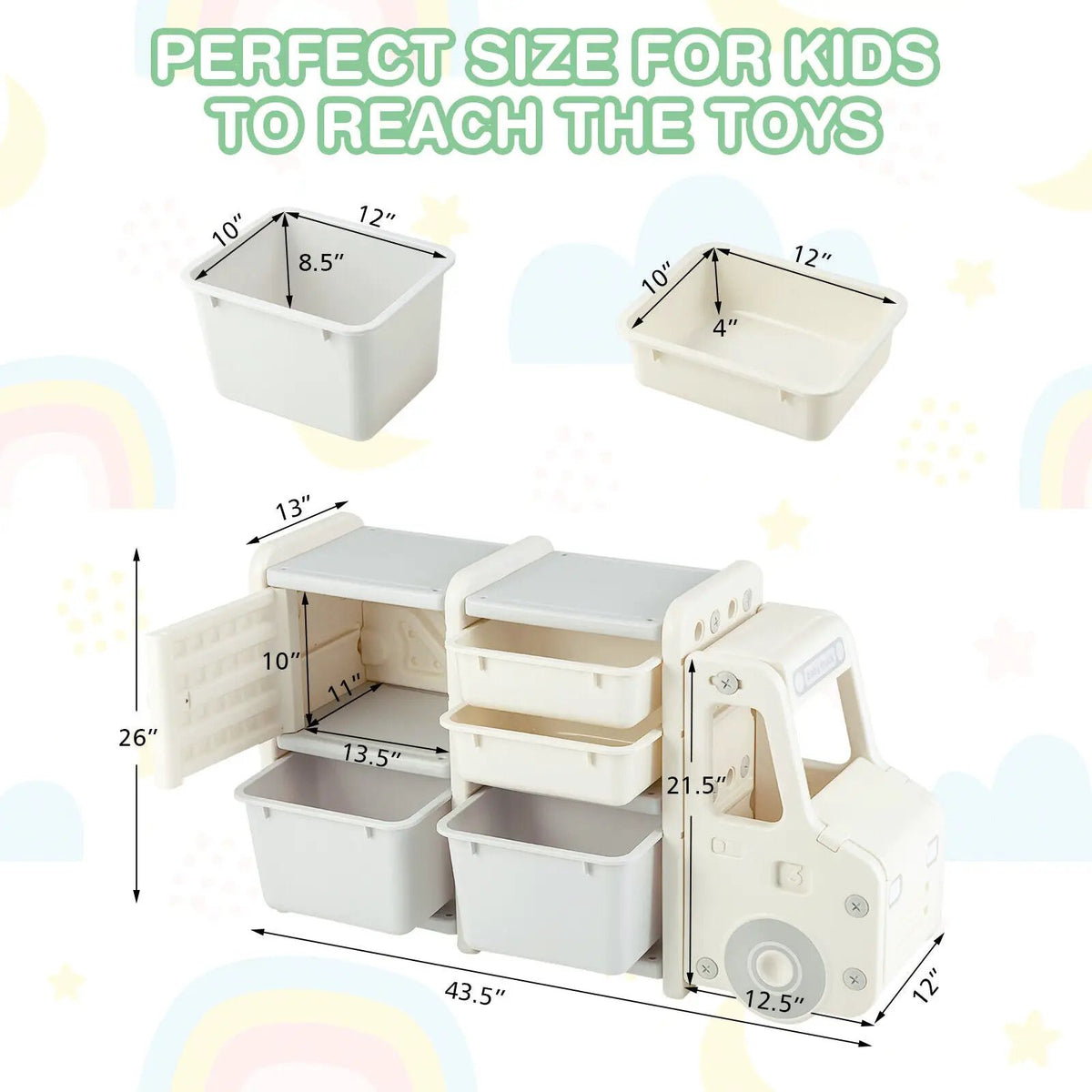 Toddler Truck Storage Organizer with Plastic Bins by DirectDeals
