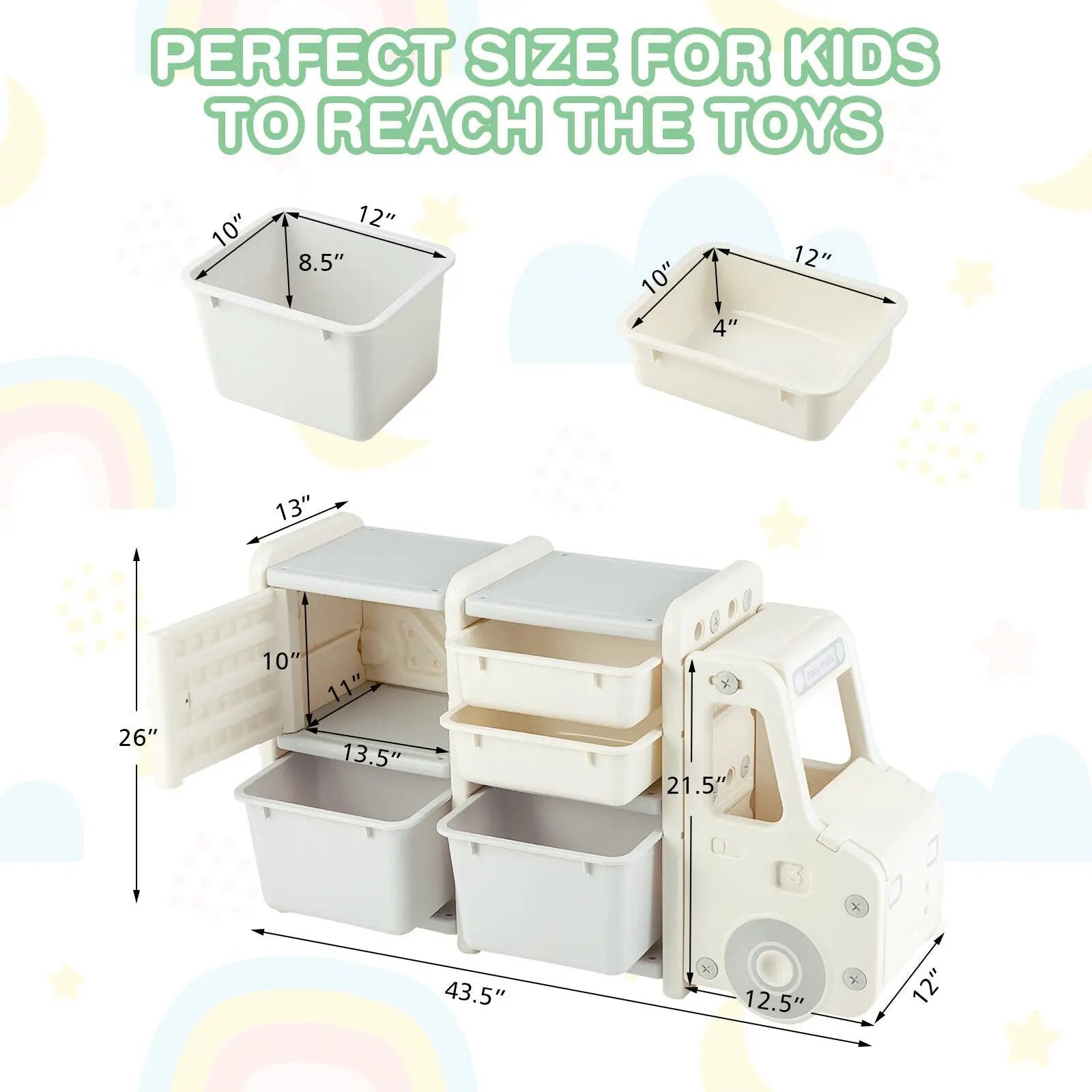 Toddler Truck Storage Organizer with Plastic Bins by DirectDeals