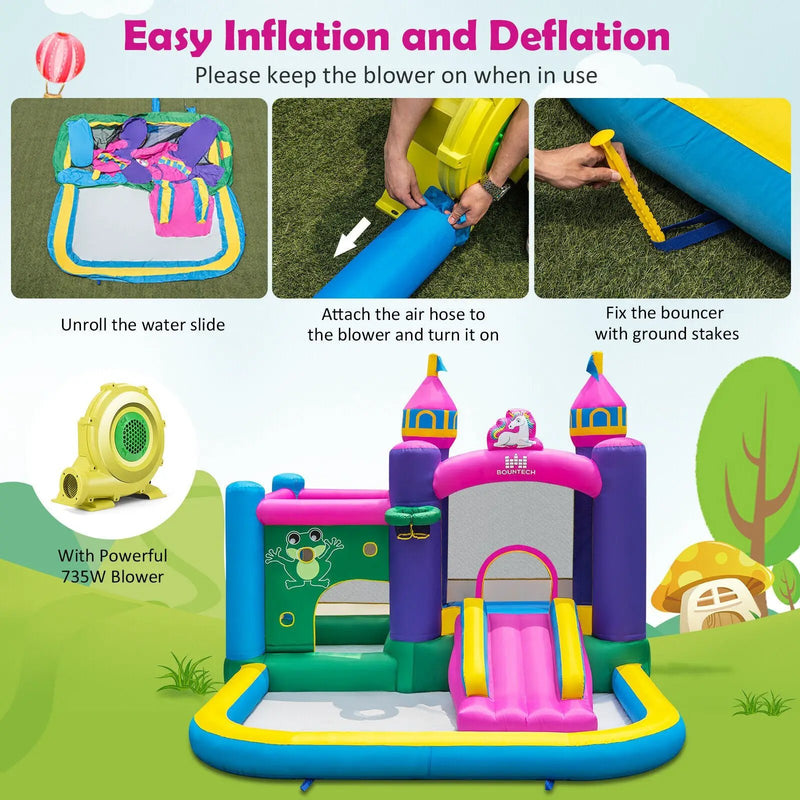 6-in-1 Kids Inflatable Unicorn-themed Bounce House with 735W Blower by DirectDeals