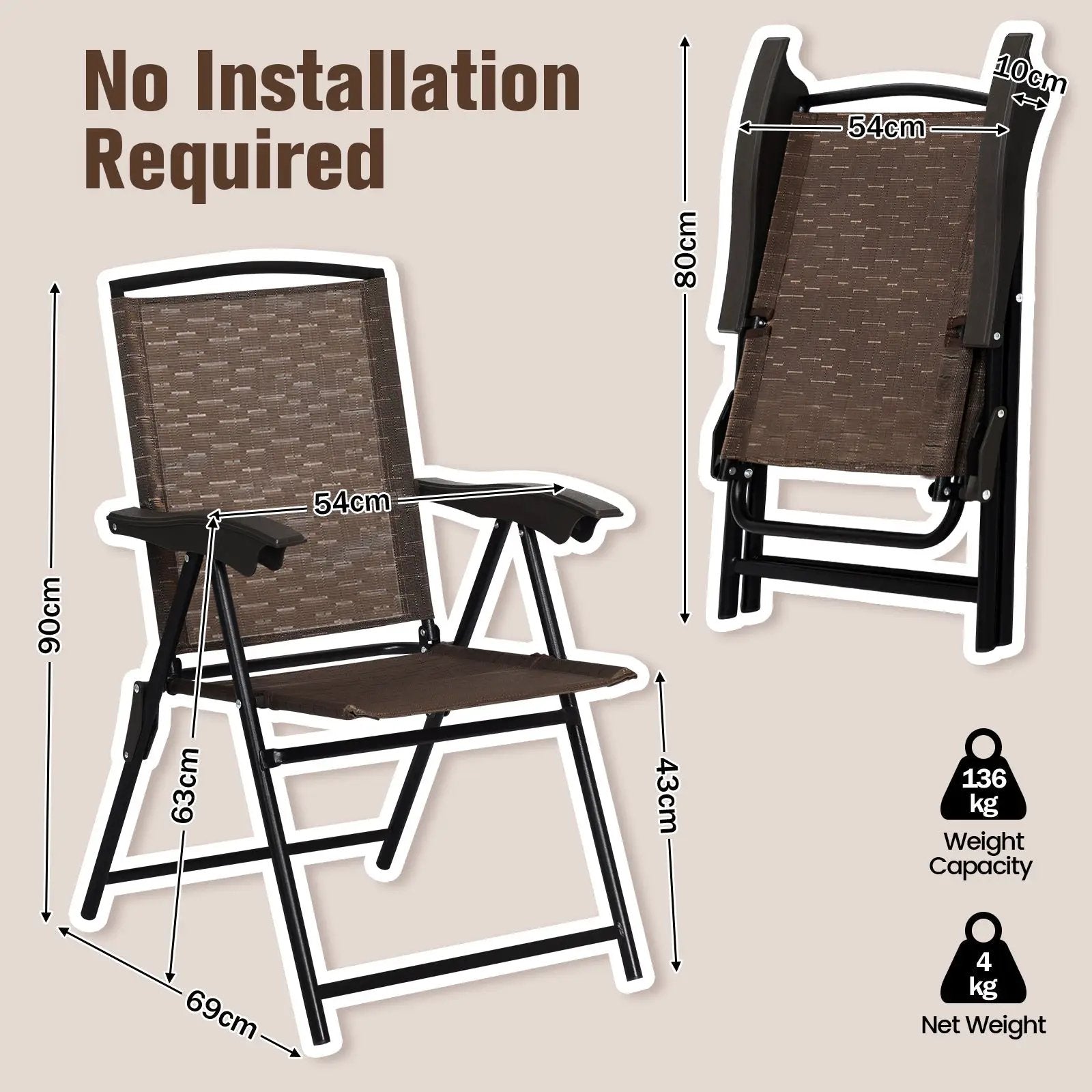 4 Pieces Folding Dining Chairs with Smooth Armrests and Sling Back by DirectDeals
