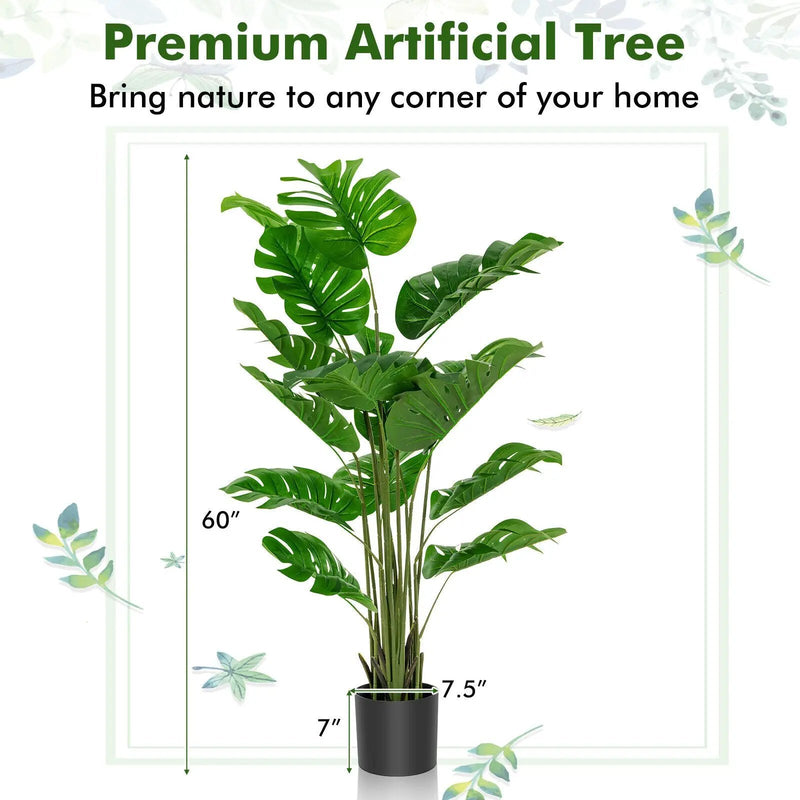 5 Feet Artificial Tree Faux Monstera Deliciosa Plant for Home Indoor and Outdoor by DirectDeals