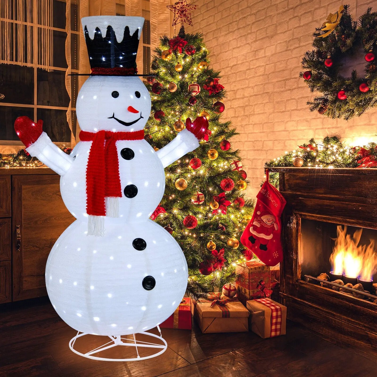 6 Feet Lighted Snowman with Top Hat and Red Scarf-White by DirectDeals
