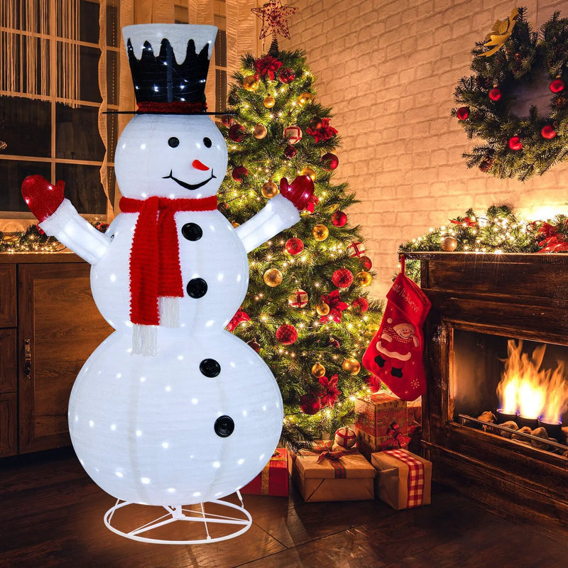 6 Feet Lighted Snowman with Top Hat and Red Scarf-White by DirectDeals