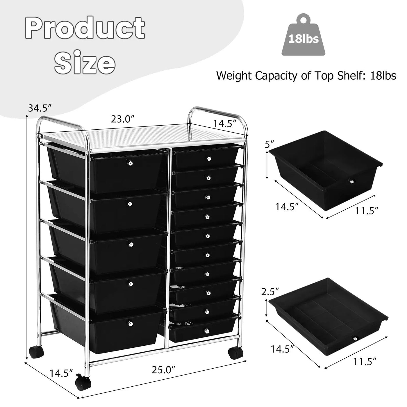 15-Drawer Utility Rolling Cart with Drawers Multi-Use Storage-Icecream Multicolor by DirectDeals