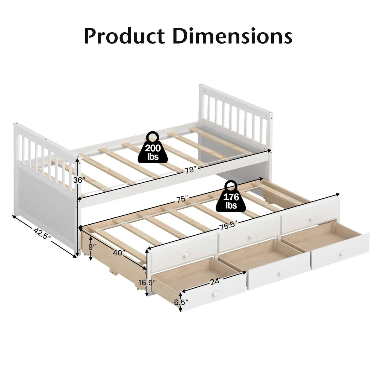 Twin Captain’s Bed with Trundle and 3 Storage Drawers by DirectDeals