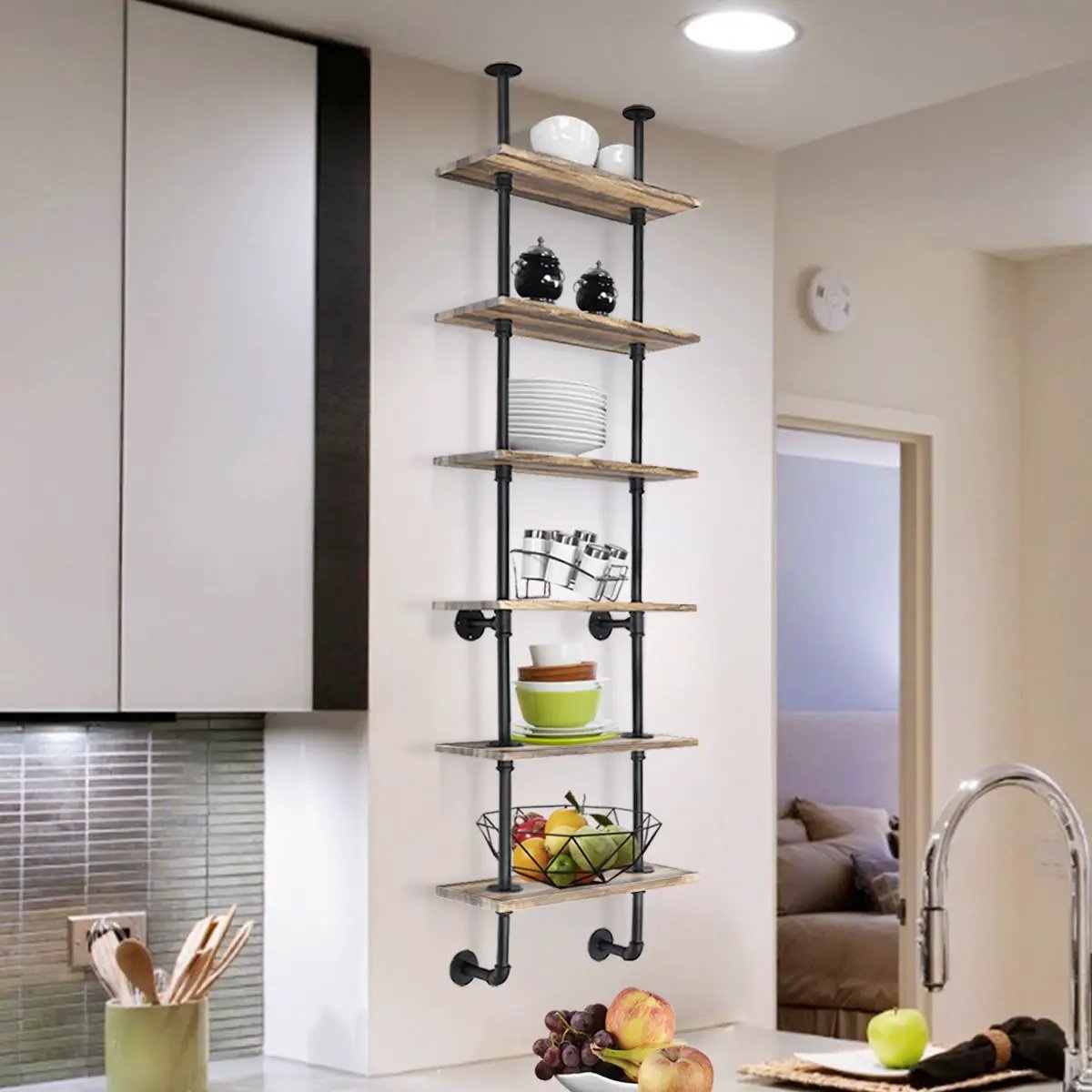 6-Tier Industrial Wall Mounted Pipe Shelves by DirectDeals