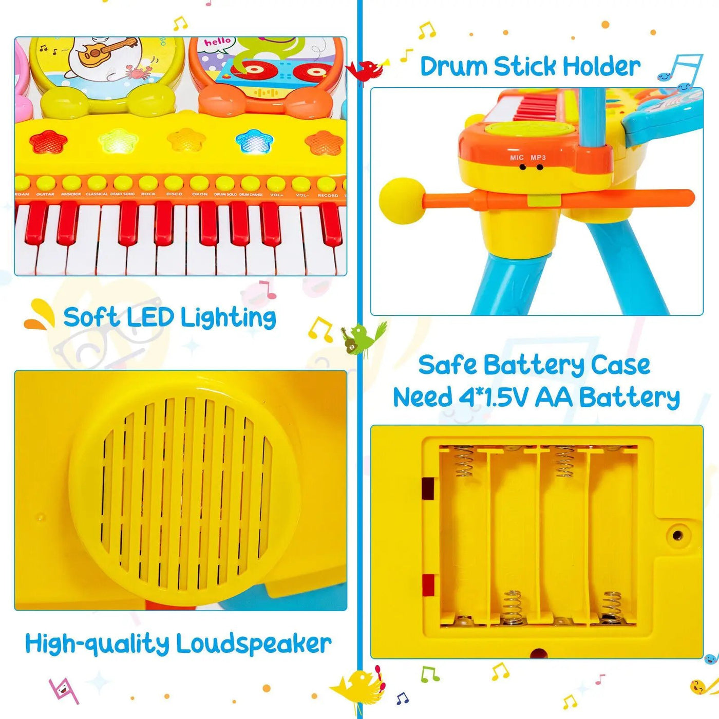 24-Key Piano Keyboard DJ Drum Combination with Microphone and MP3 by DirectDeals