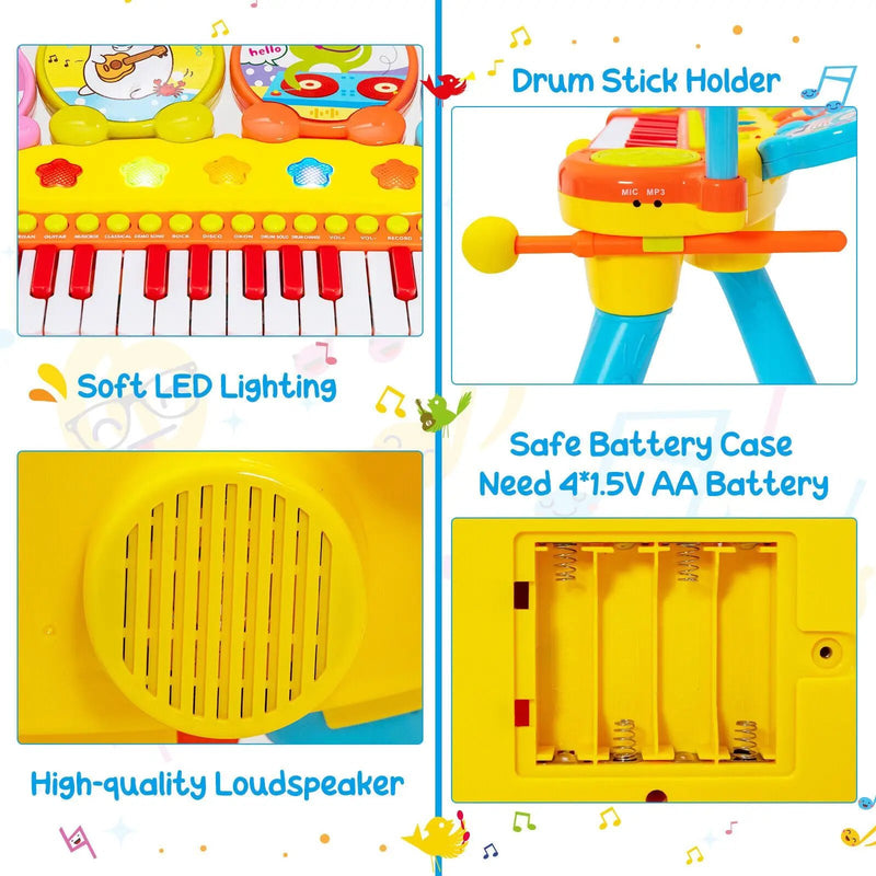 24-Key Piano Keyboard DJ Drum Combination with Microphone and MP3 by DirectDeals