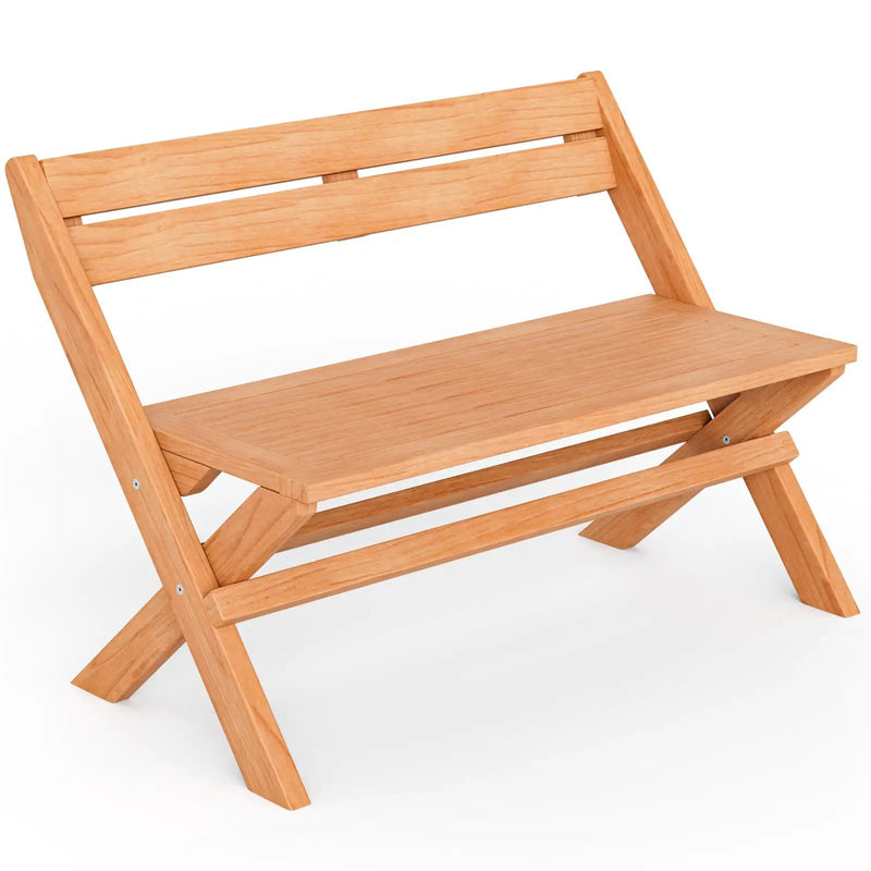 2-Person Indonesia Teak Wood Folding Outdoor Benches with Slatted Seat by DirectDeals
