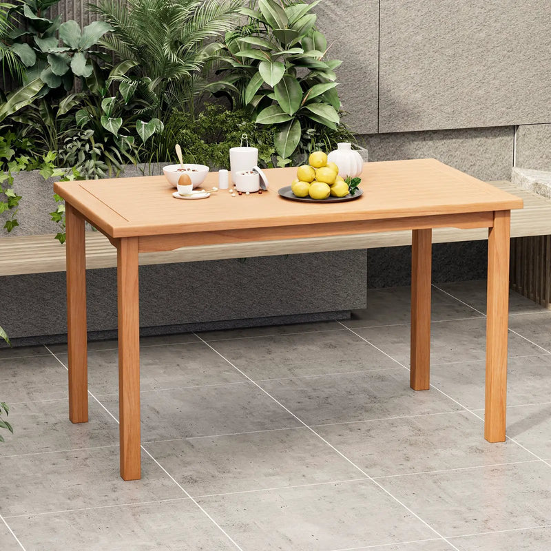 49 Inch Rectangle Patio Indonesia Teak Wood Dining Table with Slatted Tabletop Up to 6 by DirectDeals