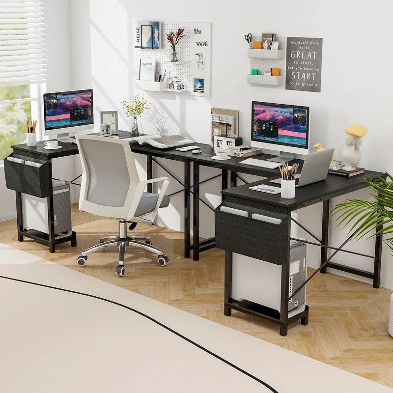 Modern Reversible Computer Desk with Storage Pocket and CPU Stand for Working Writing Gaming-Dark Gray by DirectDeals