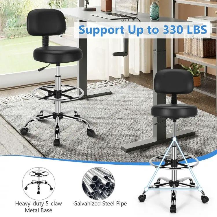 Swivel Drafting Chair with Retractable Mid Back and Adjustable Foot Ring-Black by DirectDeals