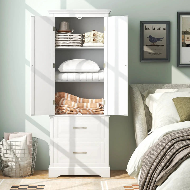 62 Inch Freestanding Bathroom Cabinet with Adjustable Shelves and 2 Drawers-White by DirectDeals