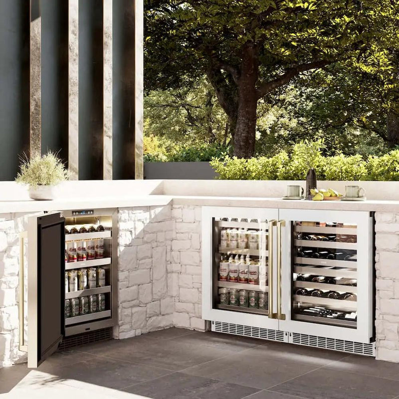 ZLINE 24" Touchstone 151 Can Beverage Fridge White Matte Glass Door Matte Black Handle RBSOZ-WM-24-MB by Farmhouse Kitchen and Bath