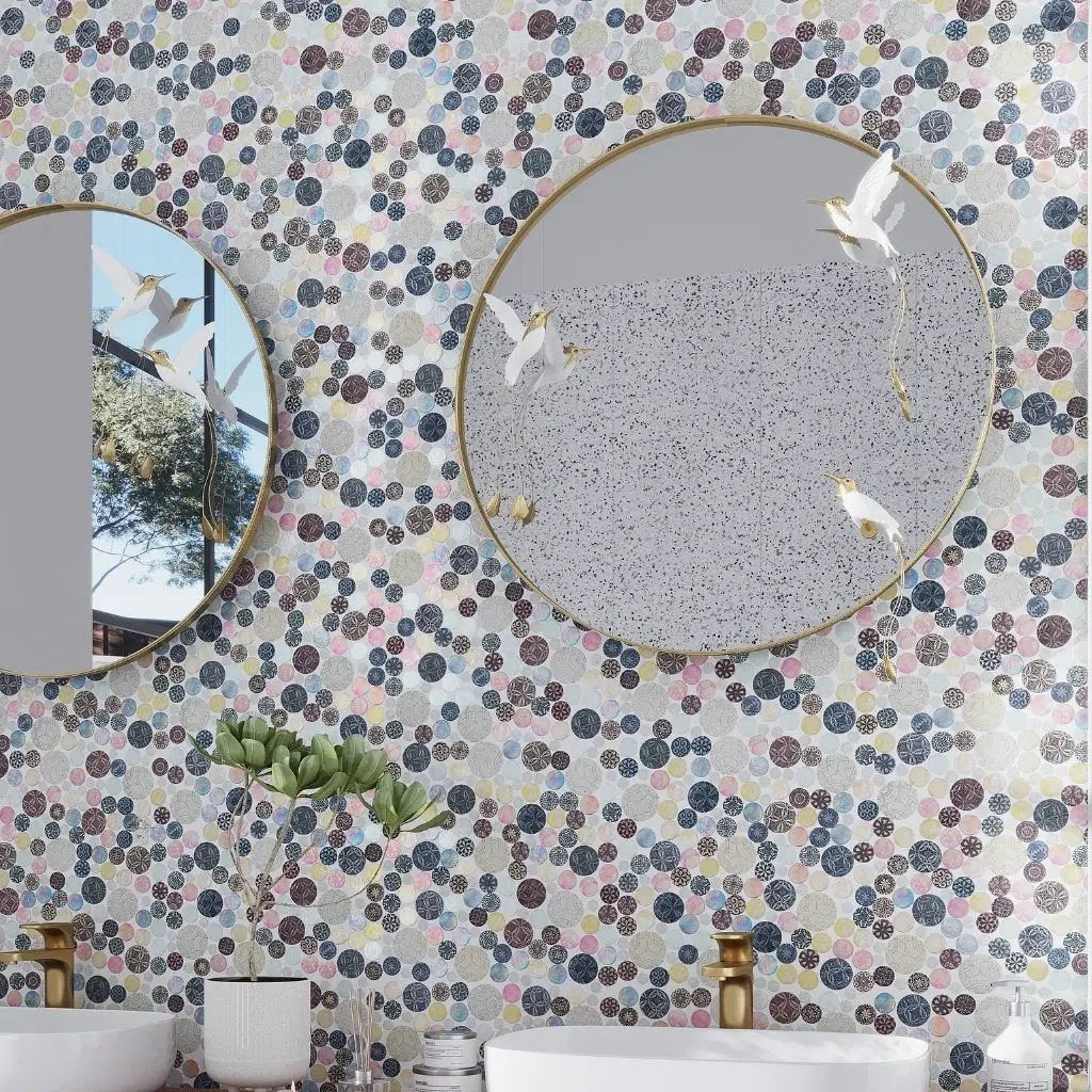 Multicolor 12x12 Glossy Textured Bubble Glass Resin Mosaic Tile (5 pack, 5 sq ft/case) by Apollo Tile
