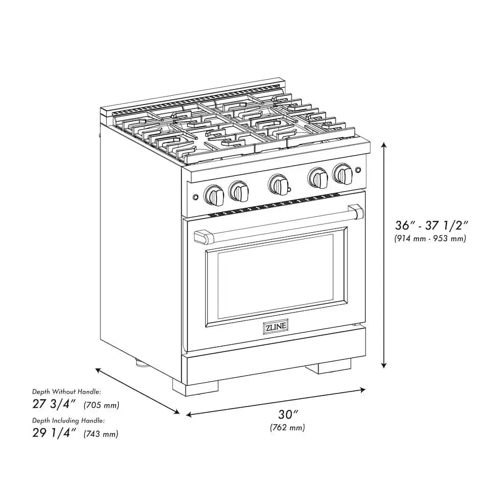 ZLINE 30"Paramount Dual Fuel Range Stainless Steel Matte Black SDRZ-30-MB by Farmhouse Kitchen and Bath
