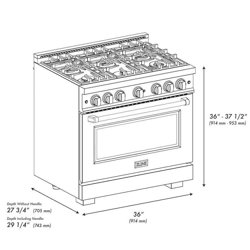 ZLINE 36" Select Gas Range Convection Gas Oven Stainless Steel Champagne Bronze HGRZ-36-CB by Farmhouse Kitchen and Bath