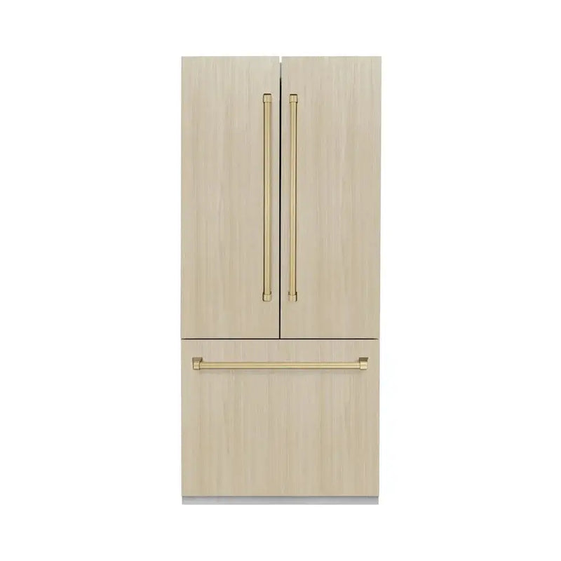 ZLINE 36" Panel Ready Built-In Bottom Freezer Refrigerator,Water Dispenser, Ice Maker,Graphite Gray, Champagne Bronze GRBIVZ-36-CB by Farmhouse Kitchen and Bath