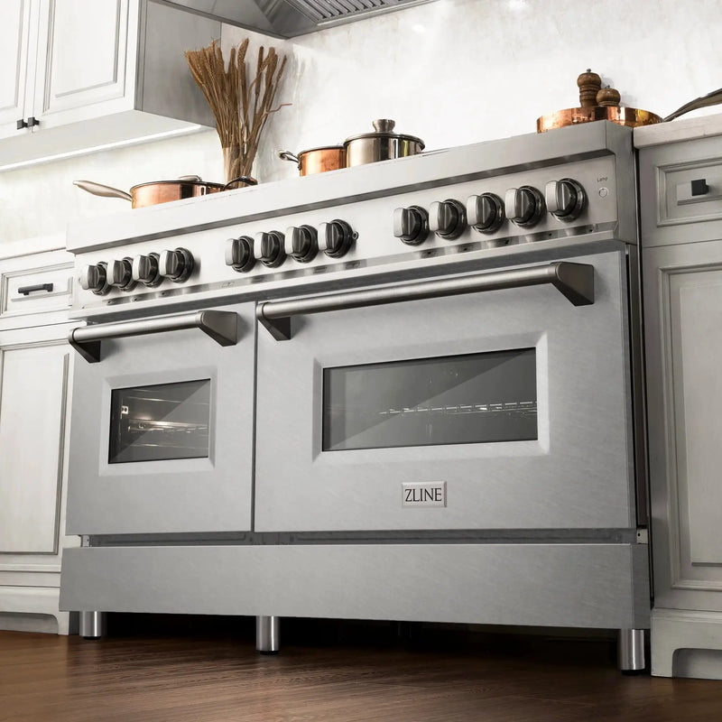 ZLINE 60" Professional Dual Fuel Range with Snow Finish Door, RA-SN-60 by Farmhouse Kitchen and Bath