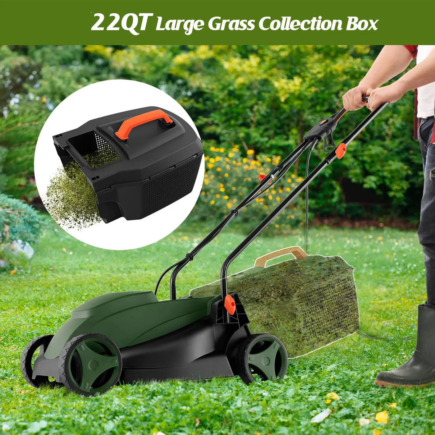 10 AMP 13 Inch Electric Corded Lawn Mower with Collection Box by DirectDeals