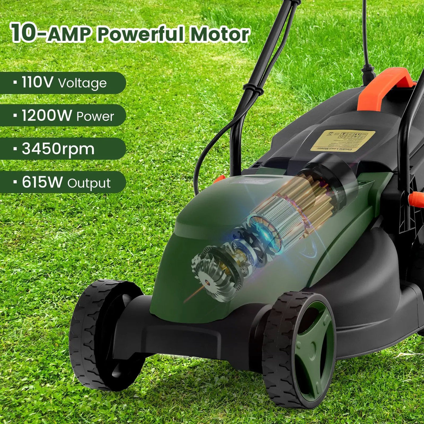 10 AMP 13 Inch Electric Corded Lawn Mower with Collection Box by DirectDeals
