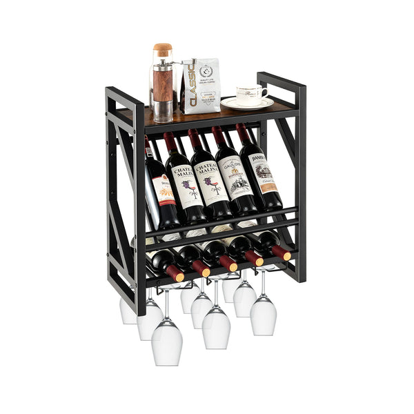 10 Bottles Wall Mounted Wine Rack with Glass Holder, photo 2 of 8