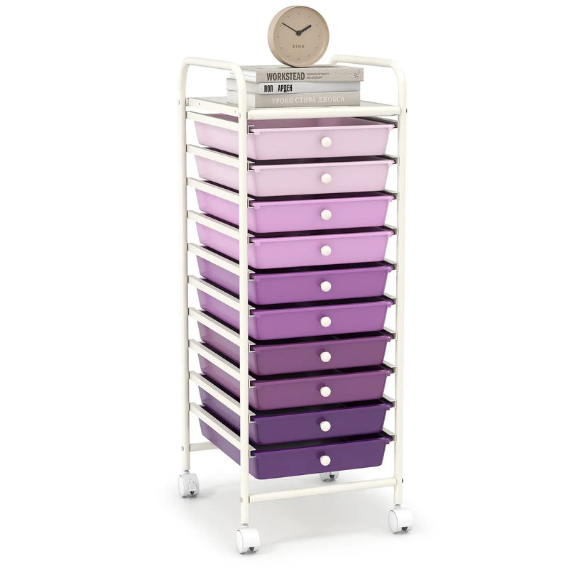 10 Drawer Rolling Storage Cart Organizer with 4 Universal Casters by DirectDeals