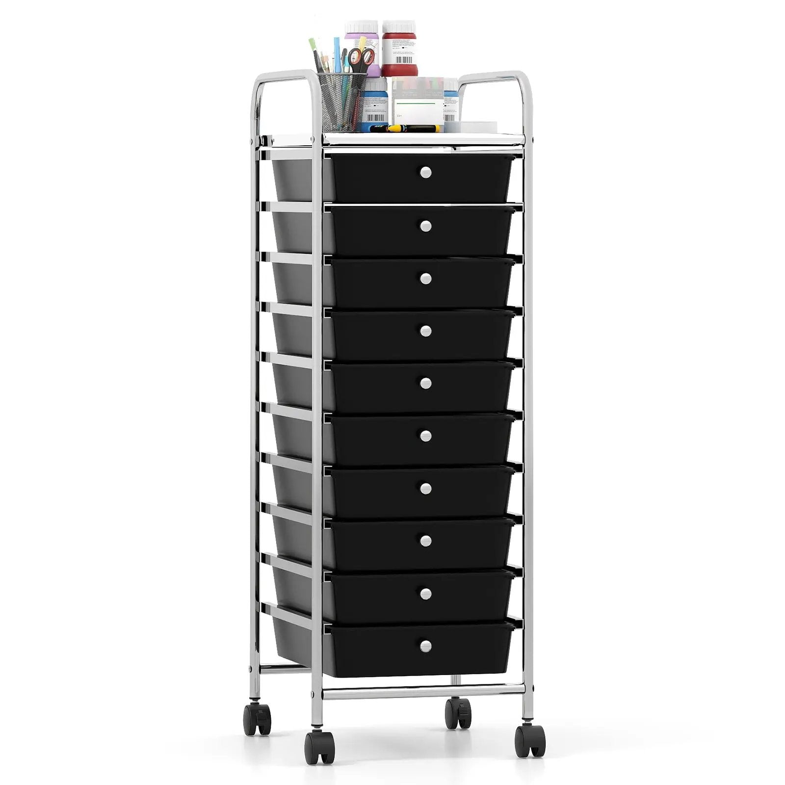 10-Drawer Rolling Storage Cart with Metal Frame and Lockable Universal Wheels by DirectDeals